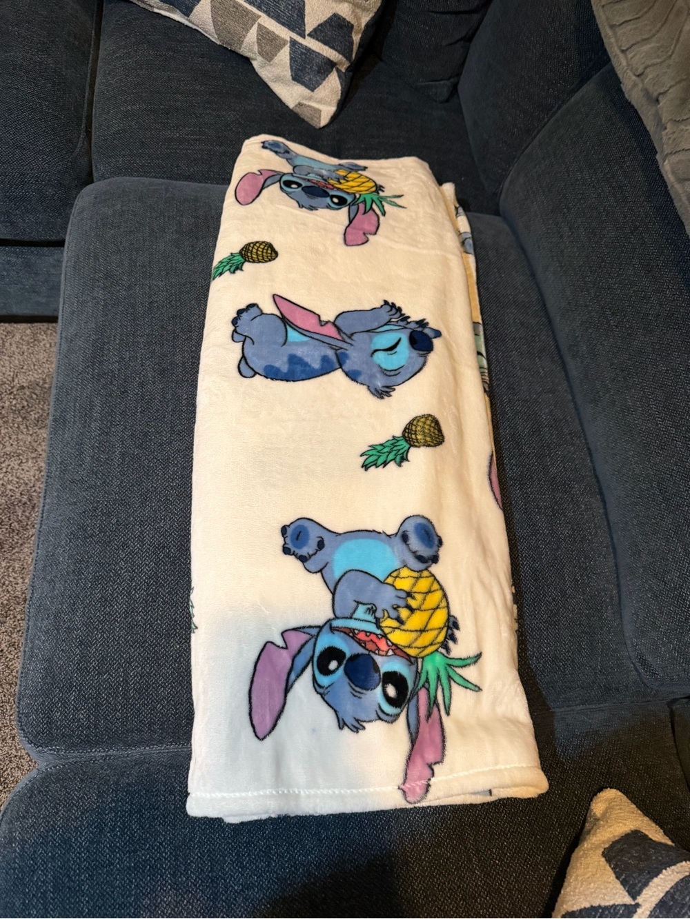 Disney Stitch Pineapple Plush Throw - Cream, Blue, Purple, Yellow
